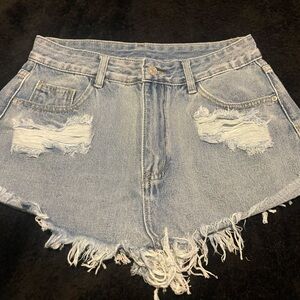 High Rise Blue Jean Denim Short Shorts Distressed